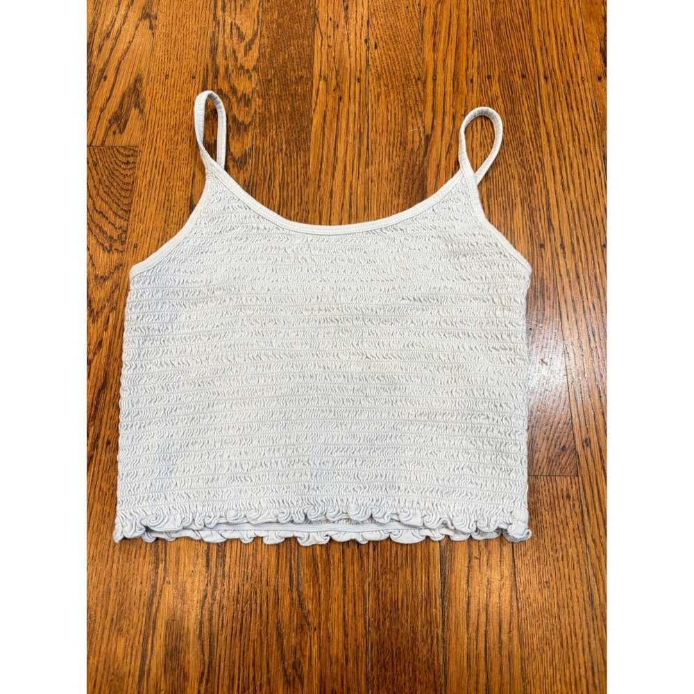 Y2K Hollister Light Blue Smocked Cami Crop Tank Top Small Boho Cottagecore